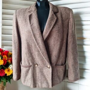 Valentino Miss V. Vintage Made In Italy 100% Wool Lined Tweed Blazer Jacket
